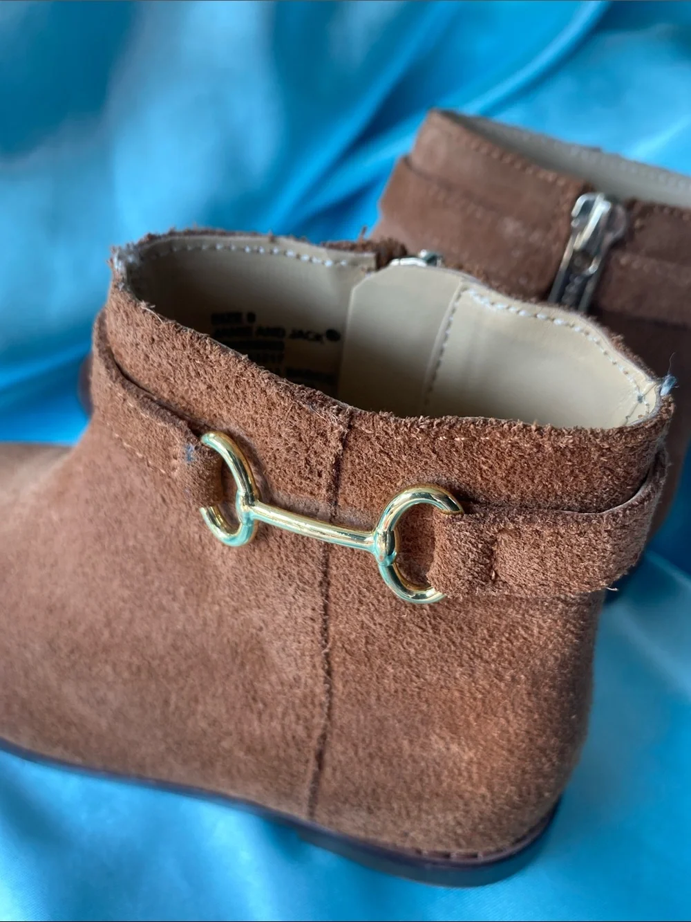 Janie and Jack Brown Suede Ankle Boots with Gold Accent